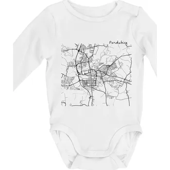 Kojenecký body Mapy měst černobílé Pardubice - Body kojenecké s dlouhým rukávem - Dlouhý r. do 3 měs ( Bílá )