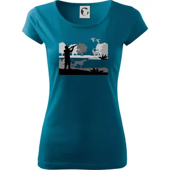 Dámské tričko Lovec a ohař v lese - Dámské triko Pure - L ( Petrolejová )
