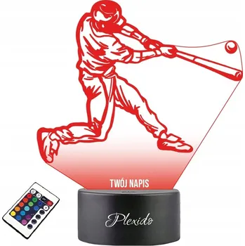 Lampička LAMPA na SKLE Baseball Pálkař 3D LED RGB + DÁLKOVÝ OVLADAČ 16 BAREV