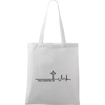 Jesus Saved My Life kříž ekg - Taška bavlněná - 42 x 38 cm ( Bílá )