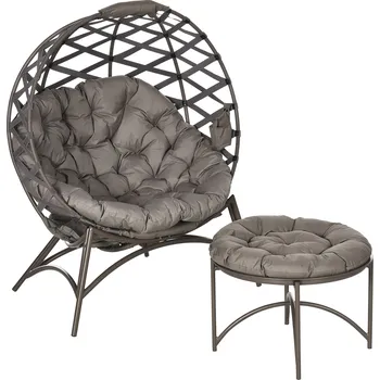 Outsunny Zahradní židle Outsunny, dvoudílná sada, stolička/noční stolek, velký sedák, ocelový rám, barva: písková, 118 x 75 x 142 cm