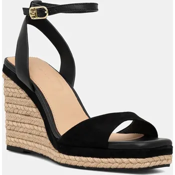 Dámské sandále Kožené sandály Tommy Hilfiger LEATHER & SUEDE HIGH WEDGE ESPAD FW0FW08803 černá 99X, EUR 40