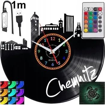 Hodiny Chemnitz Nástěnné hodiny s LED RGB podsvícením na dálkové ovládání - Vinylová deska - Moderní design