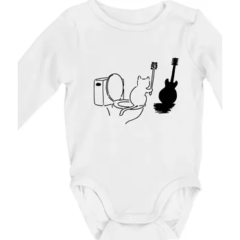 Kočka a kytara WC - Body kojenecké s dlouhým rukávem - Dlouhý r. 3-6 měs ( Bílá )
