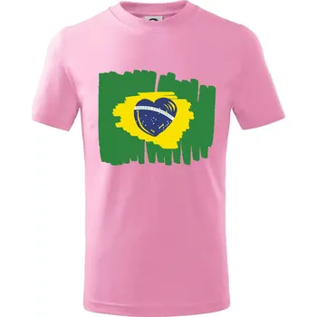 Chlapecké tričko Brazílie vlajka srdce - Tričko dětské bavlněné - 104-110cm / 3-4 roky ( Růžová )