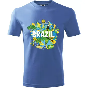 Brazílie Barevný obrázek - Tričko dětské bavlněné - 98 cm / 2 roky ( Azurově modrá )