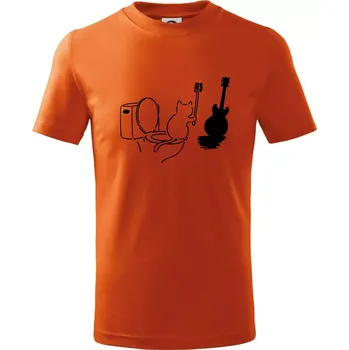 Kočka a kytara WC - Tričko dětské bavlněné - 146 cm/10 let ( Oranžová )