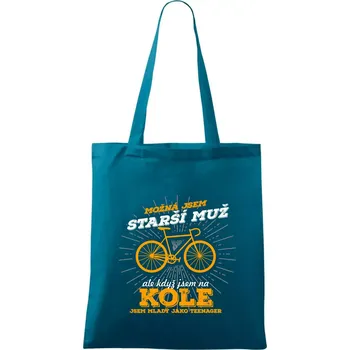 Starší muž - cyklista silniční kolo - Taška bavlněná - 42 x 38 cm ( Petrolejová )
