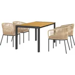 Outsunny 5dílná sada zahradního nábytku, 4 židle, 1 stůl, umělý ratan, ocelový rám, omyvatelné polštáře, na terasu, khaki barva