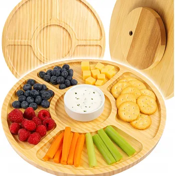 Servírovací prkénko Renew Force bambusové kulaté 33 cm s 5 přihrádkami