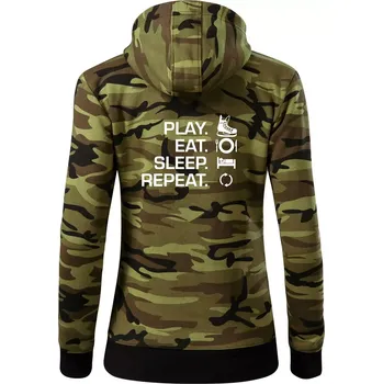 Dámská mikina Play Eat Sleep Repeat hokej - Dámská mikina trendy zipper s kapucí - XS ( Zelený maskáč )