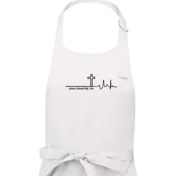 Kuchyňská zástěra Jesus Saved My Life kříž ekg - Dámská zástěra na vaření - Univerzální velikost ( Bílá )