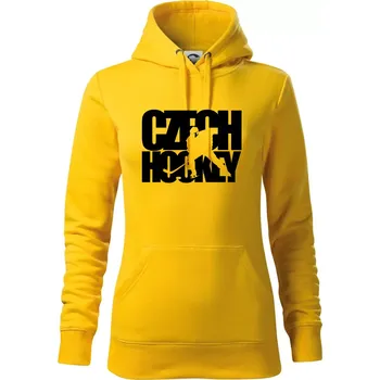Dámská mikina Czech hockey - nápis s hokejistou - Mistrovství světa v ledním hokeji 2026 - Mikina dámská Cape s kapucí - M ( Žlutá )