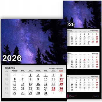 Kalendář Nástěnný Kalendář Trojdílný 2026 MLÉČNÁ DRÁHA Do Kanceláře Jako Dárek Vzory