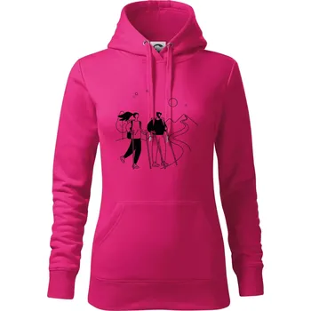 Dámská mikina Kreslený pár na výletě - Mikina dámská Cape s kapucí - L ( Purpurová )