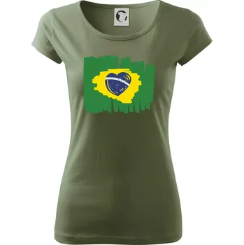 Dámské tričko Brazílie vlajka srdce - Dámské triko Pure - S ( Khaki )