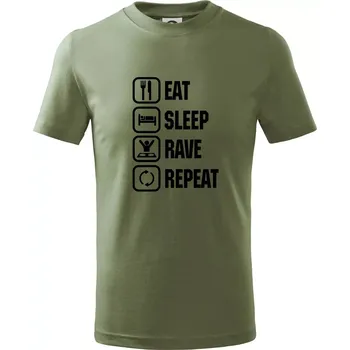 Eat sleep rave repeat - Tričko dětské bavlněné - 158 cm/12 let ( Khaki )