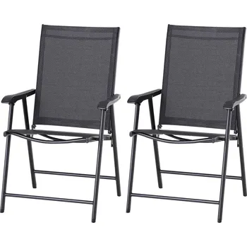 Outsunny skládací židle s područkou sada 2 kempingových židlí Rybářská židle kovová černá 58 x 64 x 94 cm