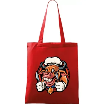 Nákupní taška Kráva na gril - Taška bavlněná - 42 x 38 cm ( Červená )