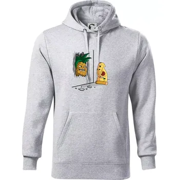 Pánská mikina Pizza hawai - Mikina pánská Cape s kapucí - 5XL ( Světlešedý Melír )