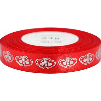 Stuha Saténová stuha s metalickými srdíčky 15mm/22m, 2 barvy