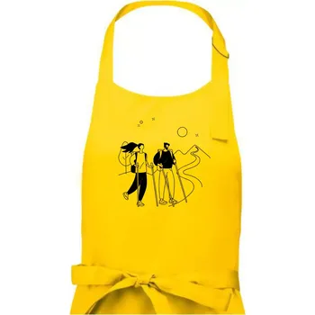 Kuchyňská zástěra Kreslený pár na výletě - Pánská zástěra na vaření - Univerzální velikost ( Žlutá )