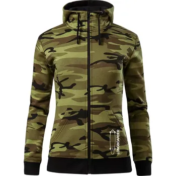 Dámská mikina Longboard na výšku - Dámská mikina trendy zipper s kapucí - S ( Zelený maskáč )