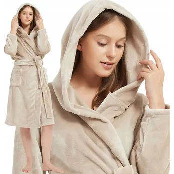 Dámské noční prádlo ŽUPAN S S KAPUCÍ NA ZAVAZOVÁNÍ TEPLÝ MĚKKÝ UNISEX L/XL PAULO BÉŽOVÝ