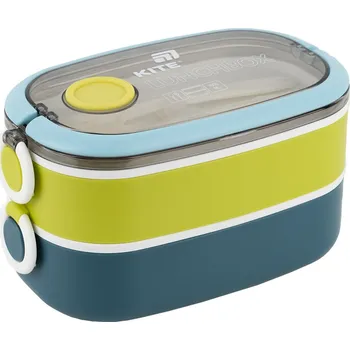 Svačinový box Dvoupatrový svačinový box s přihrádkami a příborem 1600ml KITE