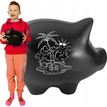 Pokladnička Pokladnička s jménem prasátko ČERNÁ velká XL k rozbití objemná s nápisem