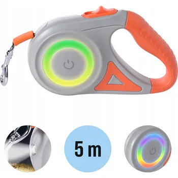 Vodítko pro psa VODÍTKO PRO PSA AUTOMATICKÉ PÁSKOVÉ PEVNÉ 5M S BLOKACÍ LED SVÍTILNOU NASTAVITELNÉ