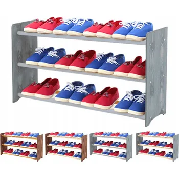 Botník Dřevěný regál na boty, stojan, botník se 3 POLICEMI, šířka 90 cm, Šedý