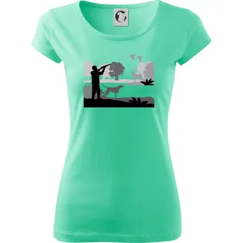 Dámské tričko Lovec a ohař v lese - Dámské triko Pure - XS ( Mátová )