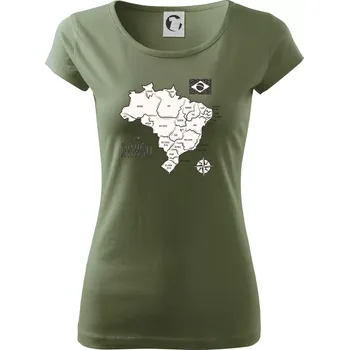 Dámské tričko Brazílie mapa s názvy regionů - Dámské triko Pure - 3XL ( Khaki )