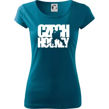 Dámské tričko Czech hockey - nápis s hokejistou - Mistrovství světa v ledním hokeji 2026 - Dámské triko Pure - M ( Petrolejová )