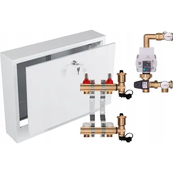 rozdělovač topení Mosazný rozdělovač pro podlahové topení 2 s ČERPADLEM WILO + SKŘÍŇKA NA OMÍTKU