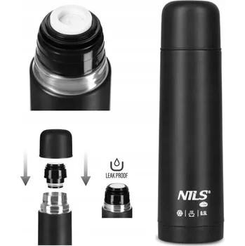 Termoska Ocelová termoska černá 0,5 l nepropustná na čaj do batohu NILS CAMP