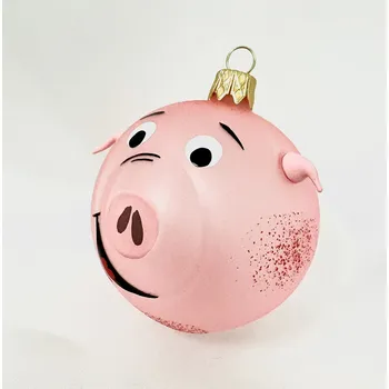 Vánoční ozdoba Irisa Skleněná vánoční ozdoba, prasátko,šmudla 1 ks růžová