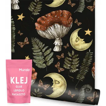 Fototapeta Tapeta v Rolích MĚSÍCE Listy Houby Motýli Boho