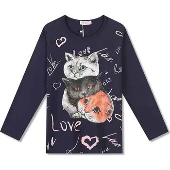 Dívčí tričko DÍVČÍ TRIČKO S KOČKAMI FT1216 VELIKOSTI 134-164 Velikost: 164, Barva: Tmavě modrá