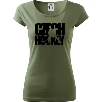 Dámské tričko Czech hockey - nápis s hokejistou - Mistrovství světa v ledním hokeji 2026 - Dámské triko Pure - M ( Khaki )