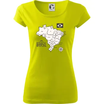 Dámské tričko Brazílie mapa s názvy regionů - Dámské triko Pure - M ( Limetková )