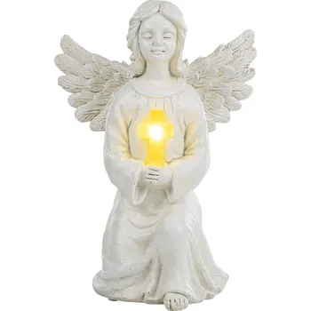 Smuteční dekorace Solární soška anděla se světelným křížem