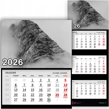 Kalendář Nástěnný Kalendář Trojdílný 2026 HORY V MLZE Do Kanceláře Jako Dárek Vzory