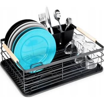 Odkapávač na nádobí Velký odkapávač na nádobí, stojanový sušák na talíře, příbory, černý kov XXL