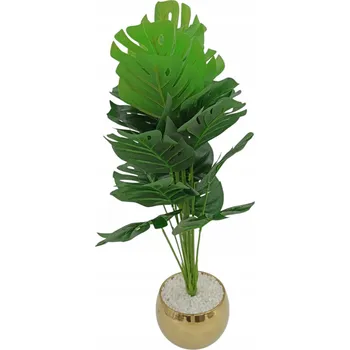 umělá květina UMĚLÝ KVĚT V KVĚTINÁČI MONSTERA VE ZLATÉM KVĚTINÁČI REALISTICKÁ 55 CM