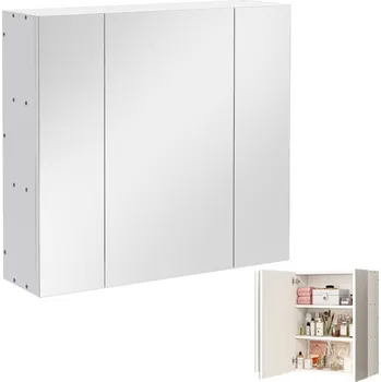 Šatní skříň Závěsná koupelnová skříňka Rebiko bílá se zrcadlem, 2 dvířka, 3 police