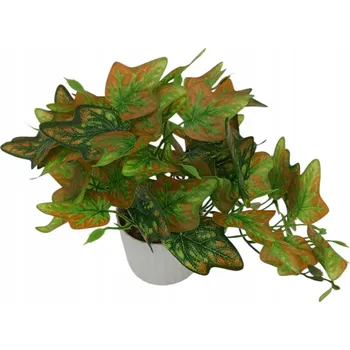 umělá květina UMĚLÁ ROSTLINA KVĚT ZELENO-REZAVÝ LIST V KVĚTINÁČI 20 CM