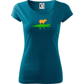 Dámské oblečení Kapybara na krokodýlovi (Moňas) - Dámské triko Pure - 3XL ( Petrolejová )