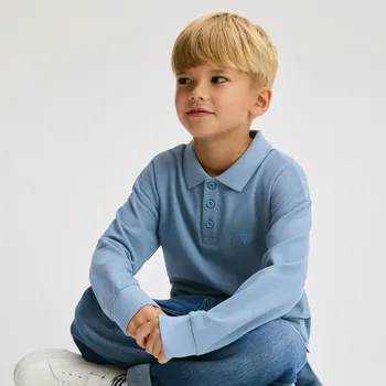 Reserved - Bavlněné polo s dlouhými rukávy - bleděmodrá - 025FI-05X - 025FI-05X-164